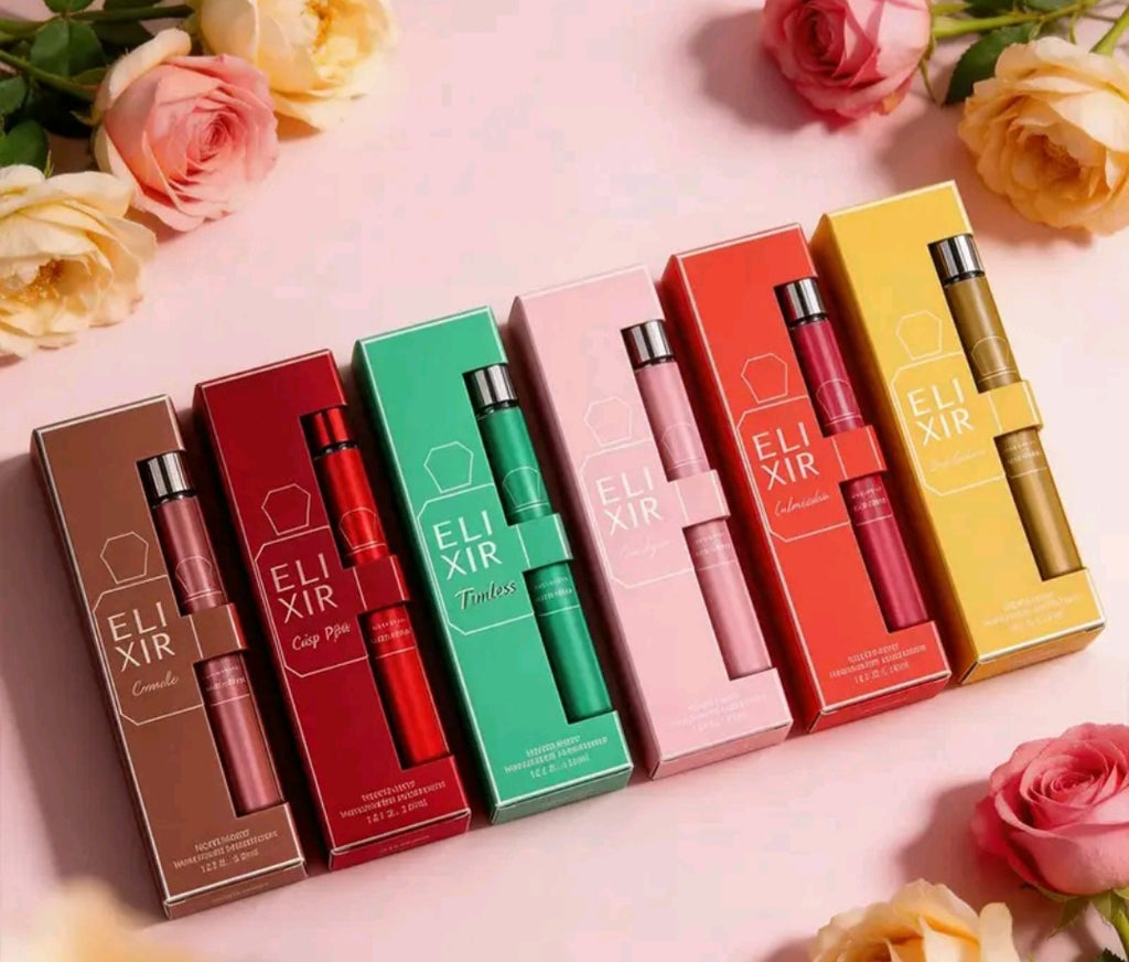 Women's ELIXIR Travel Perfume Gift Set que include 6.Este set está diseñado para ofrecer una variedad de aromas según tu estado de ánimo o para llevar cómodamente en el bolso durante tus viajes. Inspiración