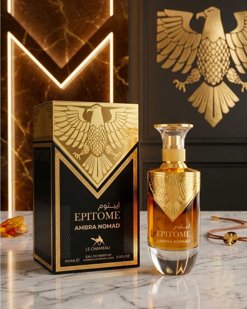 Epitome Ambra Nomad de la línea Le Chameau (creado por la casa de fragancias Emper Perfumes). Se torna más cálido y ligeramente dulce con acordes de frambuesa, azafrán y Amberwood. 100% Original