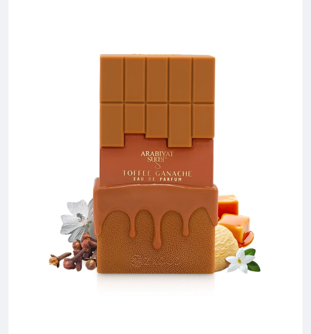 Arabiyat Sugar Toffee Ganache, Aroma: Completamente dulce, especiado, lactónico y achocolatado. Al ser una fragancia densa y muy dulce, brilla de forma espectacular durante los climas fríos, días lluviosos, salidas nocturnas. Unisex ✨️