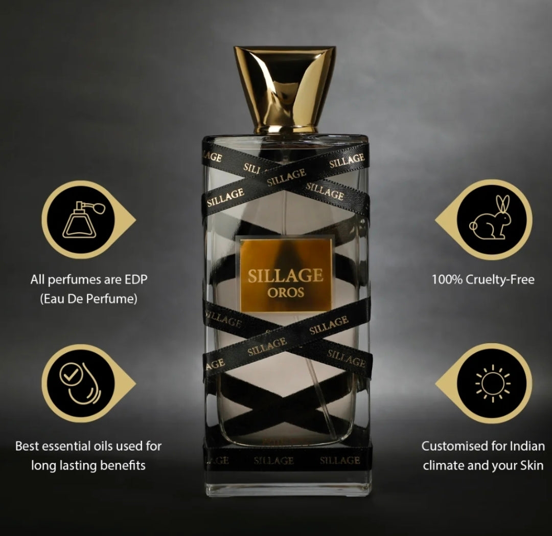 Sillage Oros de la casa RiiFFS Perfumes, Esta fragancia destaca por una evolución compleja que mezcla la frescura inicial con un fondo dulce y elegante.