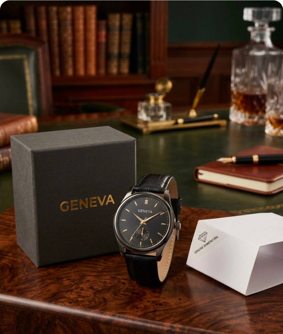 Reloj analógico de cuarzo para hombre de la marca Geneva, diseñado como un accesorio de vestir elegante y de costo accesible.
