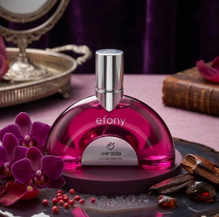 Efony de Mirada, un Eau de Parfum para mujer.Es un aroma ideal para el uso diario o para ocasiones especiales gracias a su transición equilibrada entre la frescura frutal y la calidez de las maderas preciosas. 100 Original arabe.