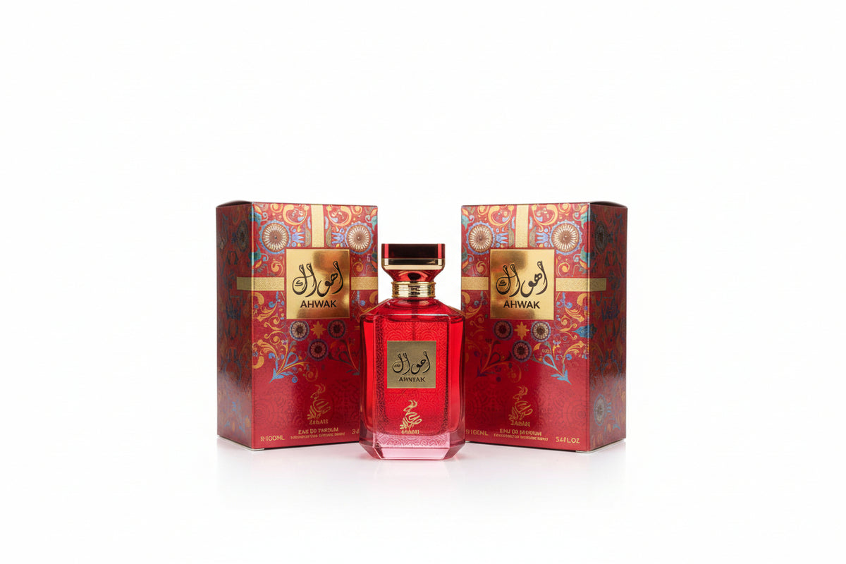 Ahwak de la casa Sahari es una fragancia árabe tipo Eau de Parfum (EDP) de 100 ml (3.4 oz), originaria de Dubái, Emiratos Árabes Unidos. Está diseñada bajo un concepto de romance atemporal, sofisticación y elegancia.