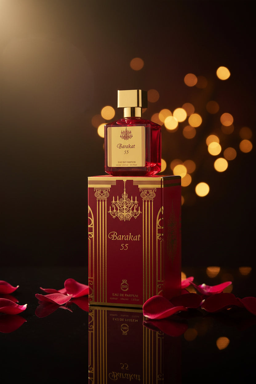 Barakat 55. Es una fragancia unisex muy popular que pertenece al mundo de la perfumería de inspiración árabe.
