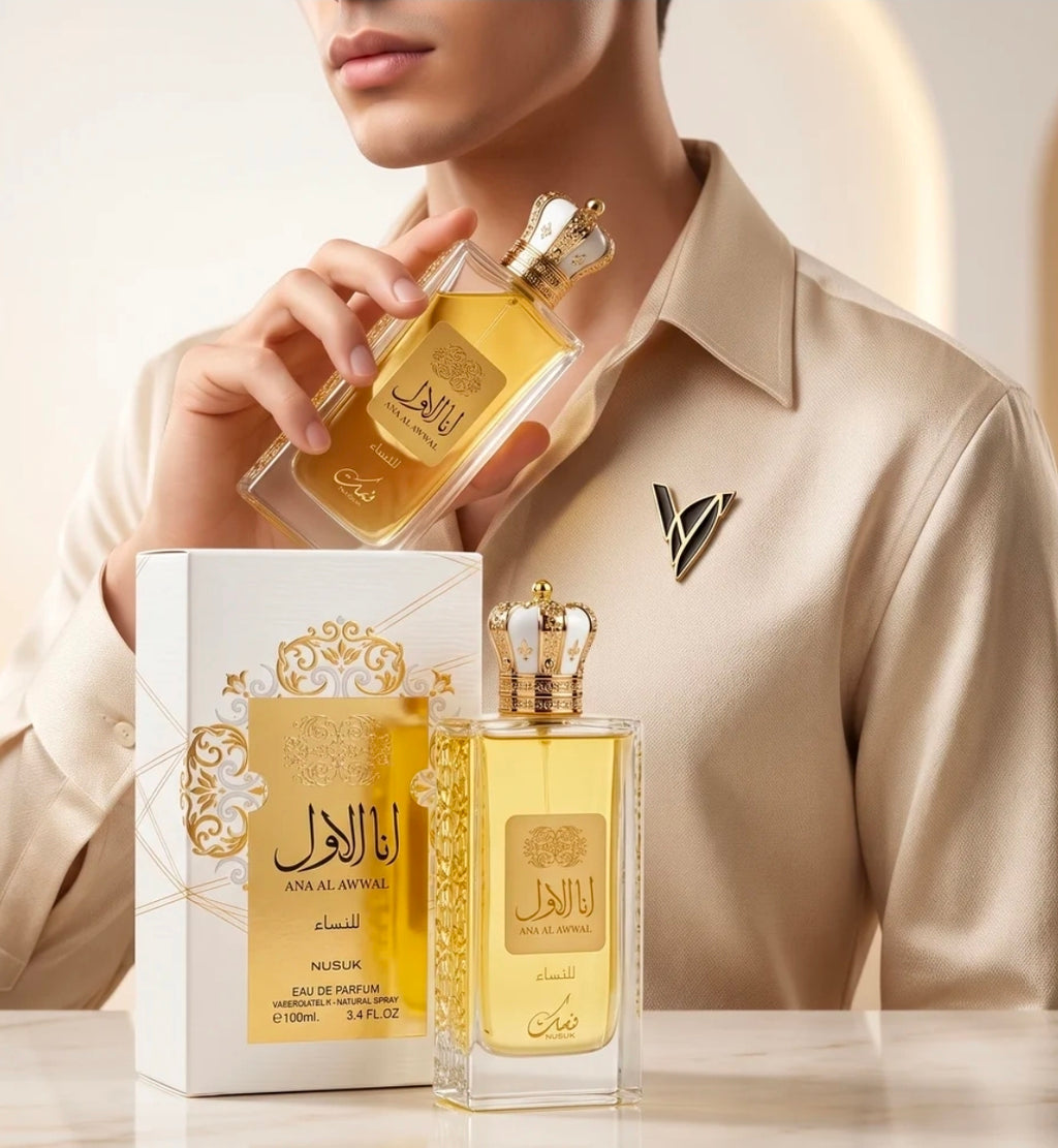 Al Awwal Nisae de la casa Zakat Zoghbi Parfums. Abre con notas vibrantes de bergamota y limón, dando paso a un cuerpo con matices frescos y florales. Es una fragancia limpia y refinada con excelente fijación.