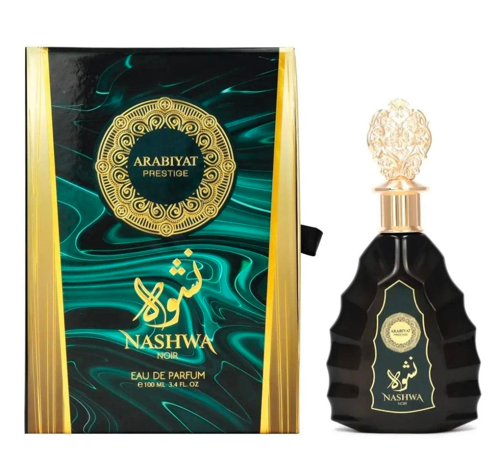 Arabiyat Prestige Nashwa Noir, Eau de Parfum de 100 ml. Es unisex, para hombre y mujer. 
Arabiyat Prestige +1
🖤 ¿A qué huele?
Es un perfume oscuro, intenso, elegante y especiado, con un toque amaderado y de cuero.