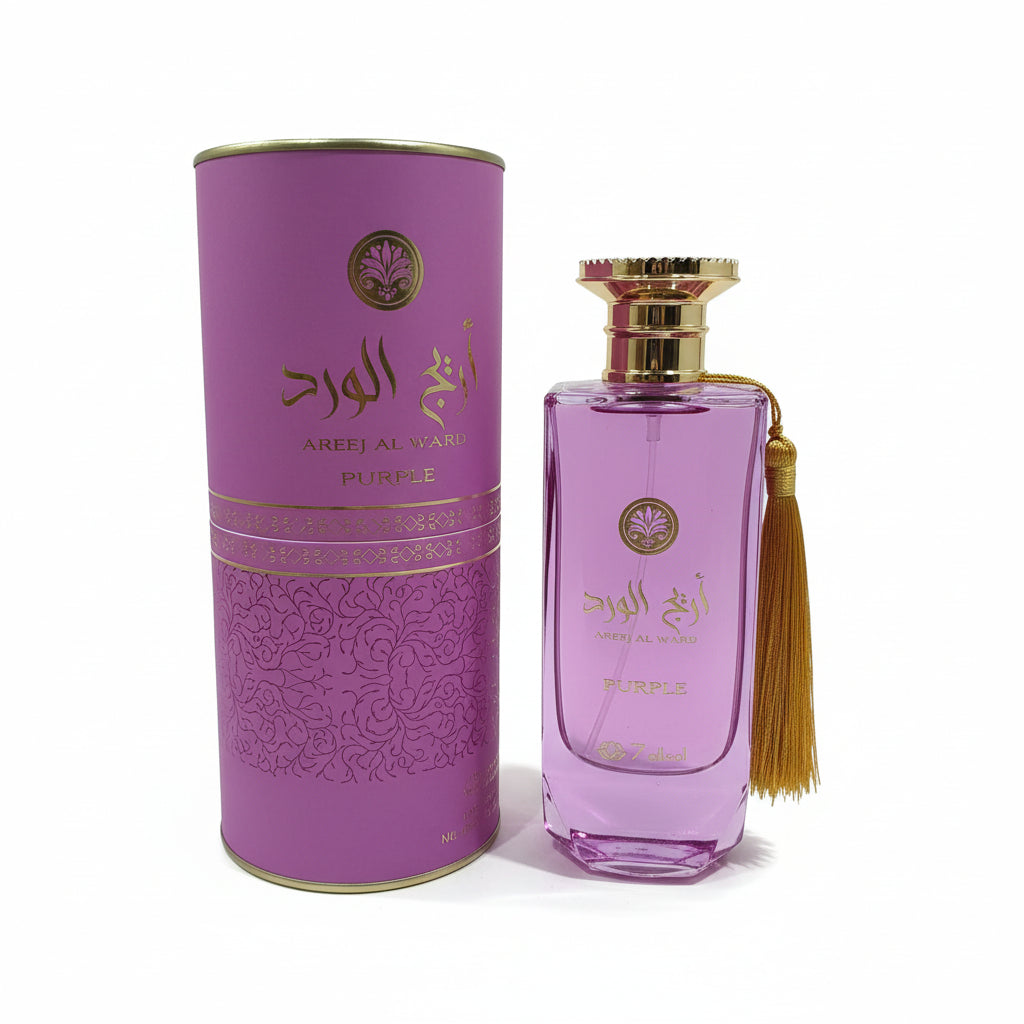 Perfume Areej Al Ward Purple por Zakat - 100 ml de Pura Sofisticación 💜 Bayas dulces y cítricos frescos.Violetas, rosas y jazmín.Fondo (Lo que perdura): Ámbar, almizcle y un toque de madera de oud.🥰✨️