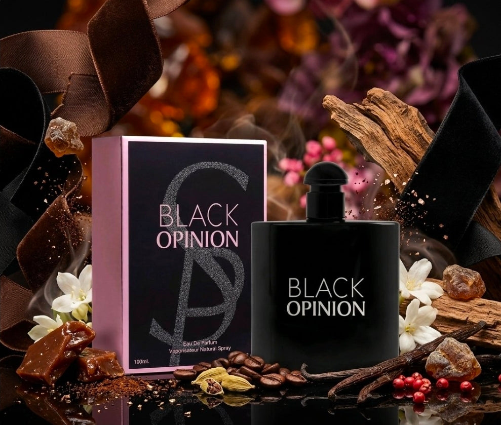 Black Opinion es un perfume con aroma que destaca por un contraste marcado entre el amargor del café, el picante de las especias y la extrema dulzura de sus notas de fondo. Inspiración