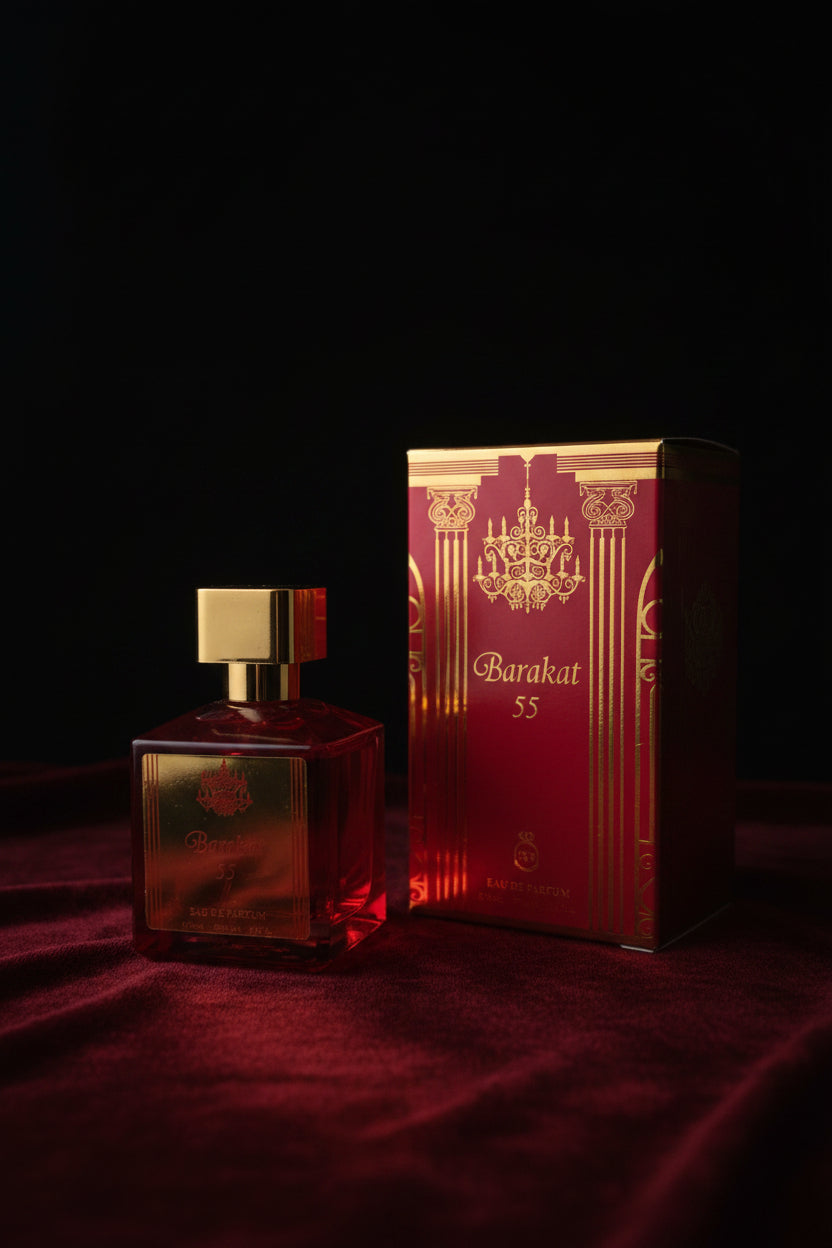 Barakat 55. Es una fragancia unisex muy popular que pertenece al mundo de la perfumería de inspiración árabe.