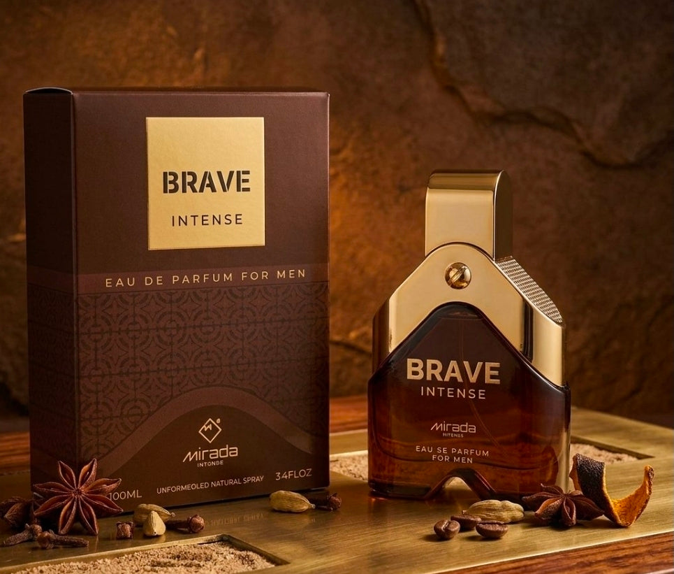 Brave Intense (Eau de Parfum) de la marca Mirada, una fragancia diseñada para hombres,caracterizada por un aroma cálido, potente y masculino, diseñado para proyectar una imagen atrevida y sofisticada. 100% original