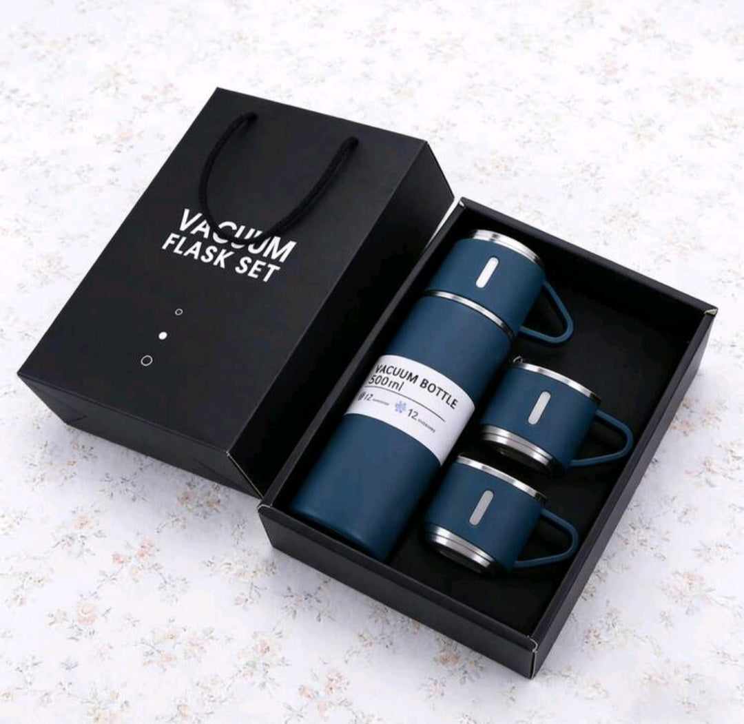 Set de regalo de botella de 500 ml con aislamiento al vacío de alta gama, incluye 2 vasos, vaso térmico de viaje de acero inoxidable, diseño a prueba de fugas, caja de regalo y bolsa de transporte, perfecto para Navidad, cumpleaños, regalos corporativos,