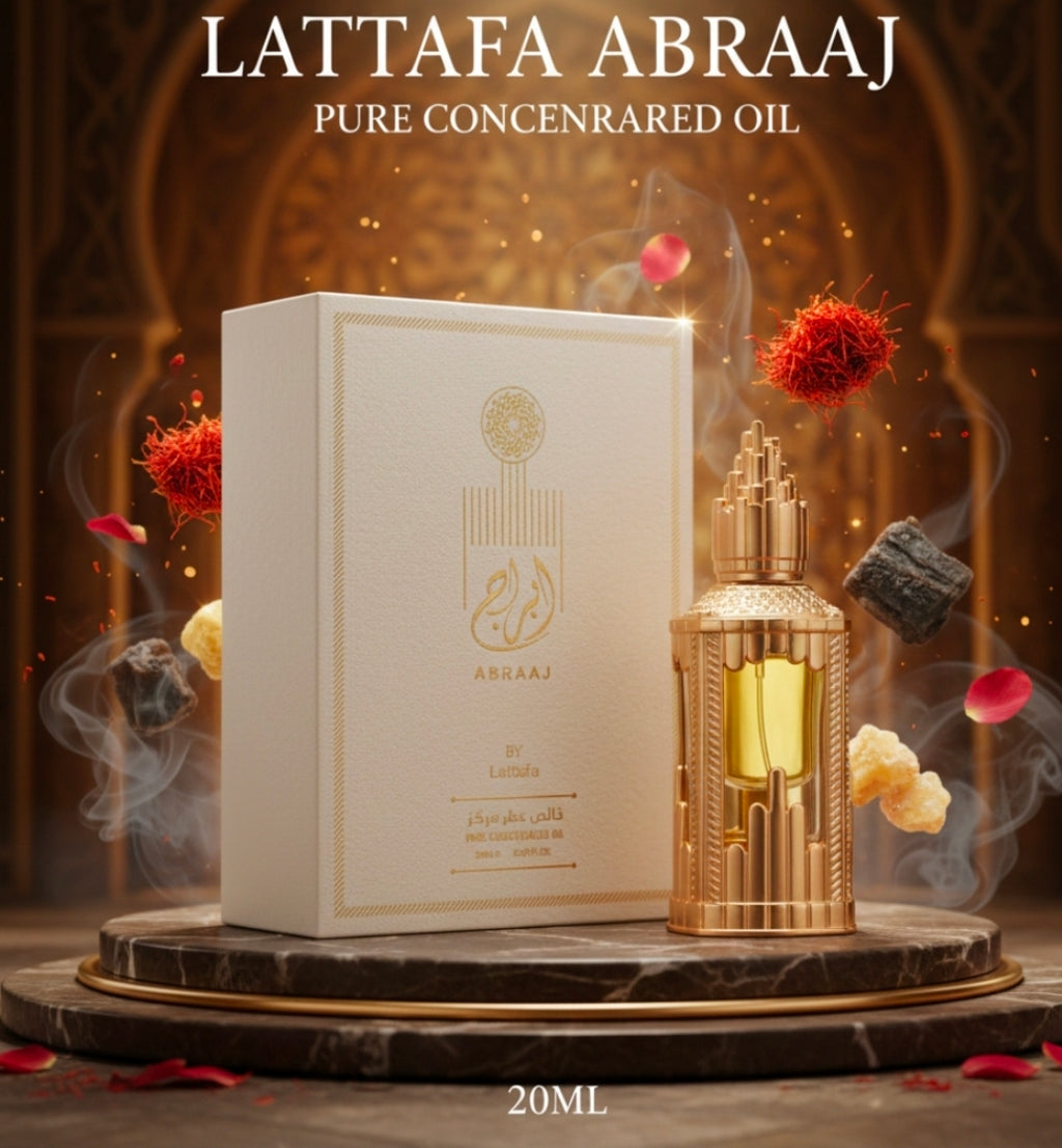 Abraaj Pure Concentrated Oil de la casa Lattafa. Se trata de un aceite de perfume concentrado (Attar) unisex que destaca por su perfil oriental, frutal y dulce.Caramelo, madera de sándalo y cashmeran. 20ml💛✨️