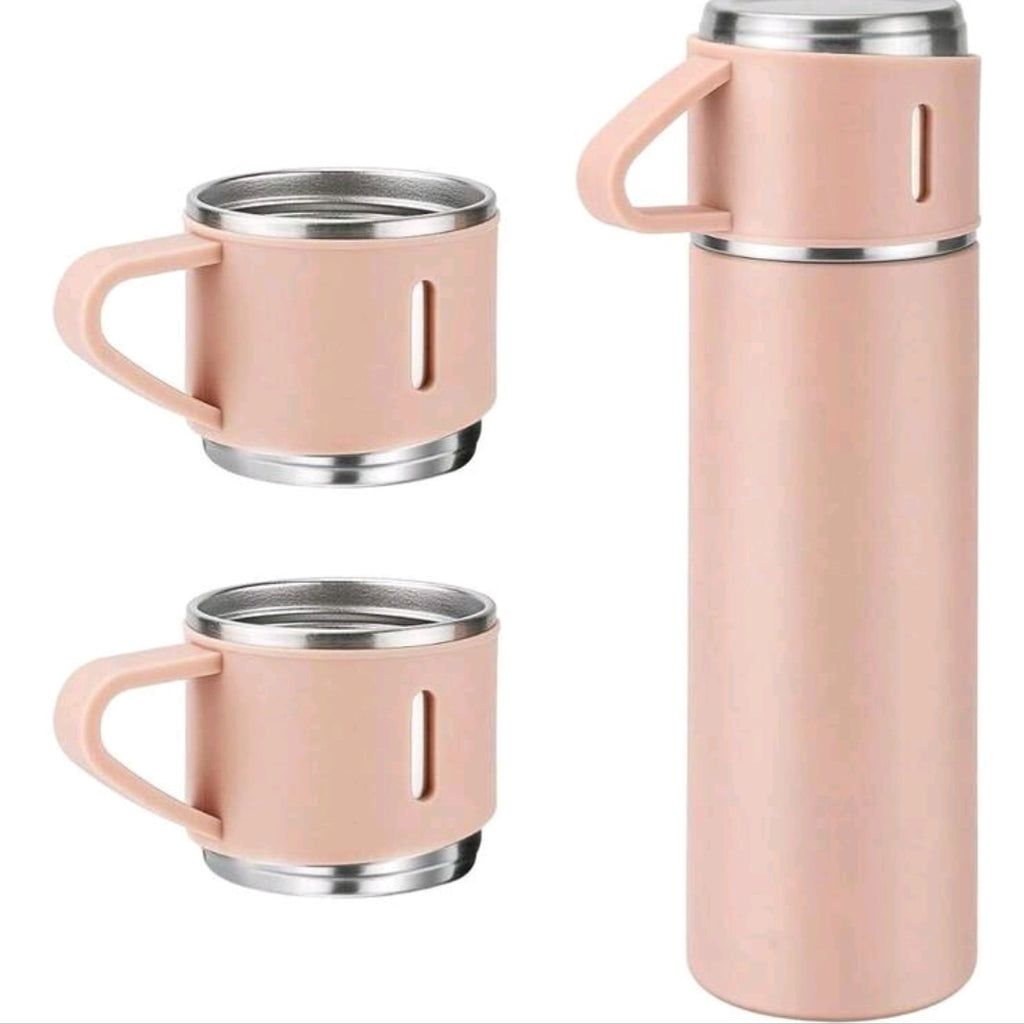 Termo de café - Taza de viaje de acero inoxidable con aislamiento al vacío, 500 ml, con vaso para bebidas frías y calientes (rosa, tres tazas)