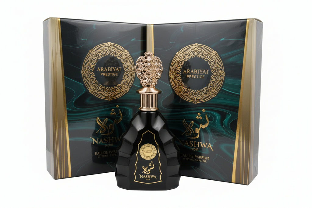 Arabiyat Prestige Nashwa Noir, Eau de Parfum de 100 ml. Es unisex, para hombre y mujer. 
Arabiyat Prestige +1
🖤 ¿A qué huele?
Es un perfume oscuro, intenso, elegante y especiado, con un toque amaderado y de cuero.