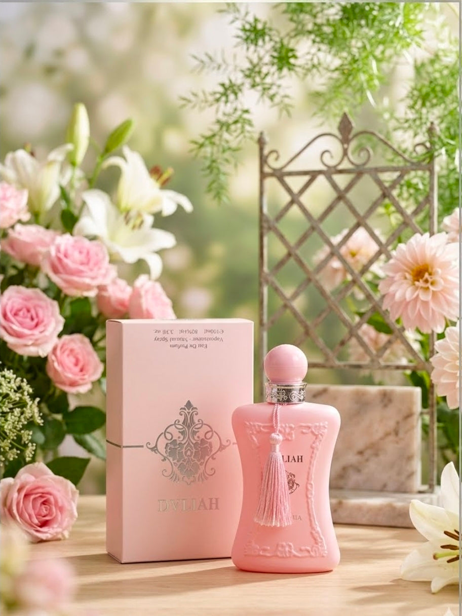 Daliah (Liah) Eau de Parfum, una fragancia árabe inspirada directamente en el perfil aromático del famoso perfume de lujo Delina de Parfums de Marly. Es una fragancia que destaca por ser muy femenina, juvenil y sofisticada, ideal uso diario. Inspiración.