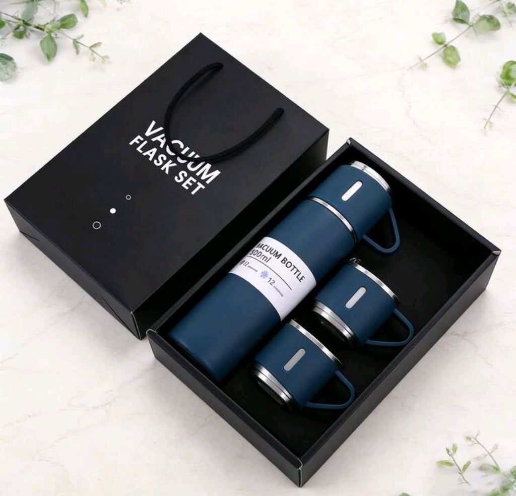 Set de regalo de botella de 500 ml con aislamiento al vacío de alta gama, incluye 2 vasos, vaso térmico de viaje de acero inoxidable, diseño a prueba de fugas, caja de regalo y bolsa de transporte, perfecto para Navidad, cumpleaños, regalos corporativos,