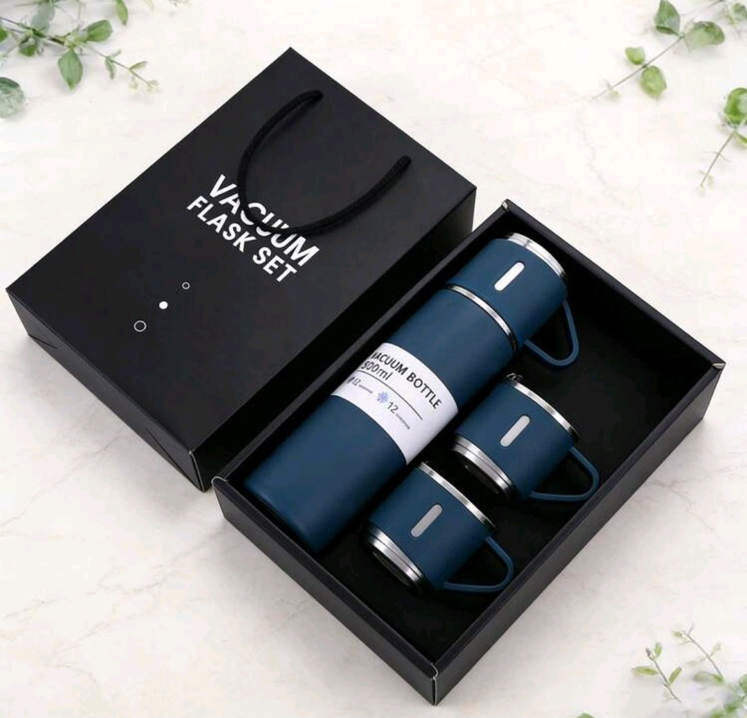 Set de regalo de botella de 500 ml con aislamiento al vacío de alta gama, incluye 2 vasos, vaso térmico de viaje de acero inoxidable, diseño a prueba de fugas, caja de regalo y bolsa de transporte, perfecto para Navidad, cumpleaños, regalos corporativos,