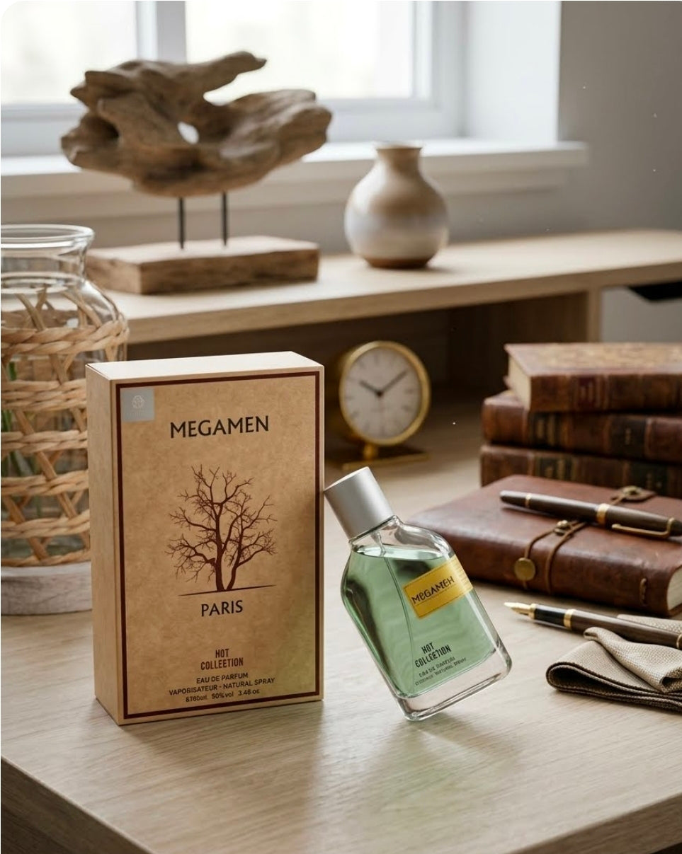 Megamen Paris (BST Collection), una fragancia inspirada directamente en el perfil aromático y estético del famoso perfume nicho Megamare de Orto Parisi.   Aportan una apertura sumamente fresca, marina y cítrica. Inspiración