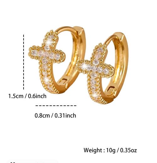 Arracadas geométricas de cruz bañadas en oro de 14k para mujer con incrustaciones de circonia cúbica: aretes de broche simples, modernos y elegantes a un precio accesible para uso diario"