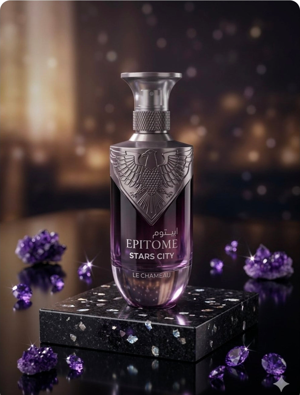Epitome Stars City de Le Chameau, Evoluciona hacia un cuerpo floral y herbal elegante, donde destacan la rosa, jazmín, lirio de los valles, complementados con la frescura aromática del romero y la Sylvia.100% Original