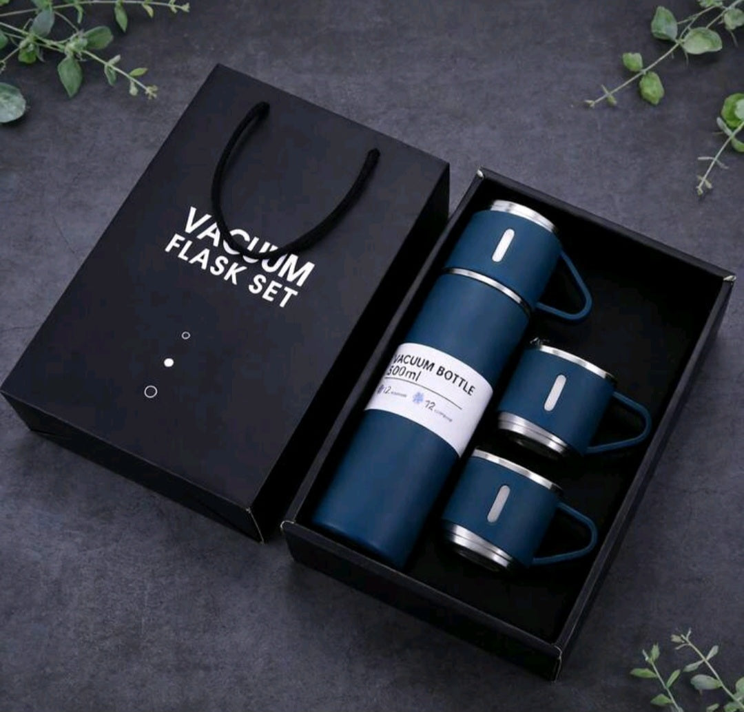 Set de regalo de botella de 500 ml con aislamiento al vacío de alta gama, incluye 2 vasos, vaso térmico de viaje de acero inoxidable, diseño a prueba de fugas, caja de regalo y bolsa de transporte, perfecto para Navidad, cumpleaños, regalos corporativos,