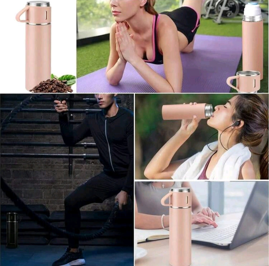 Termo de café - Taza de viaje de acero inoxidable con aislamiento al vacío, 500 ml, con vaso para bebidas frías y calientes (rosa, tres tazas)