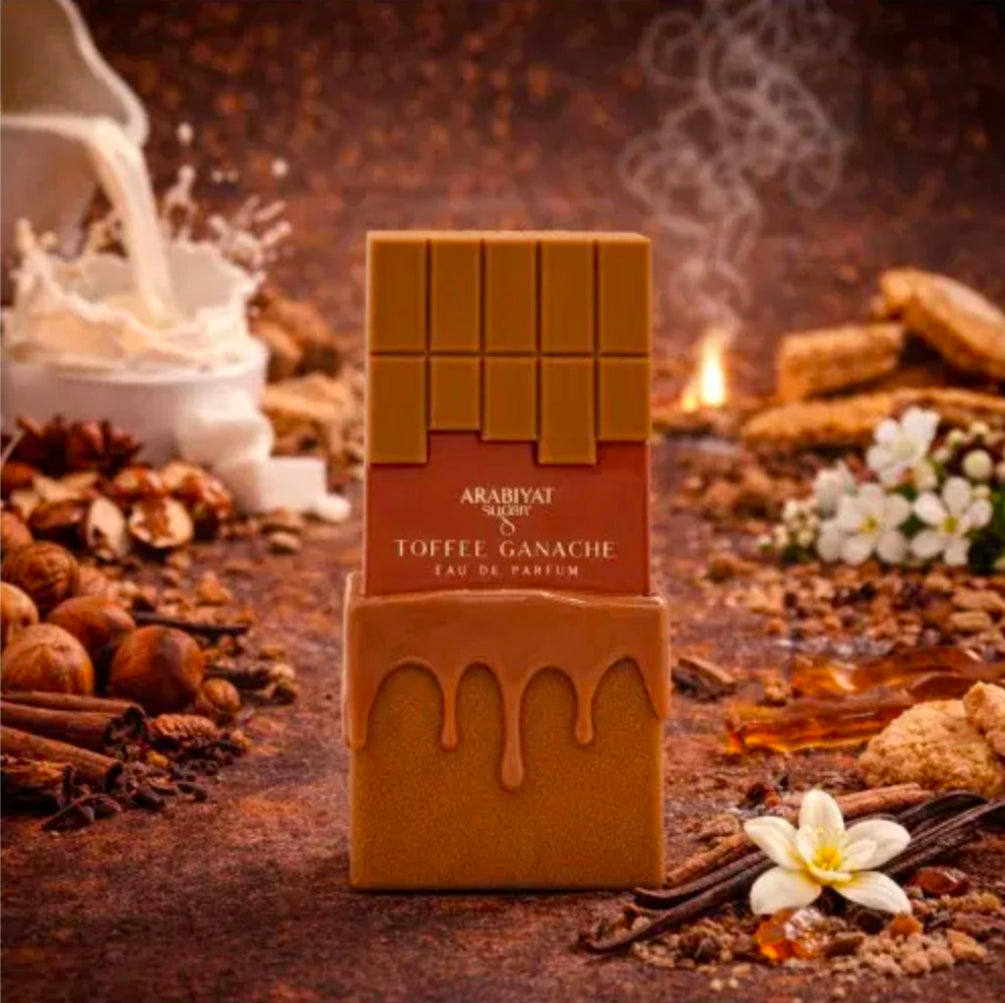 Arabiyat Sugar Toffee Ganache, Aroma: Completamente dulce, especiado, lactónico y achocolatado. Al ser una fragancia densa y muy dulce, brilla de forma espectacular durante los climas fríos, días lluviosos, salidas nocturnas. Unisex ✨️