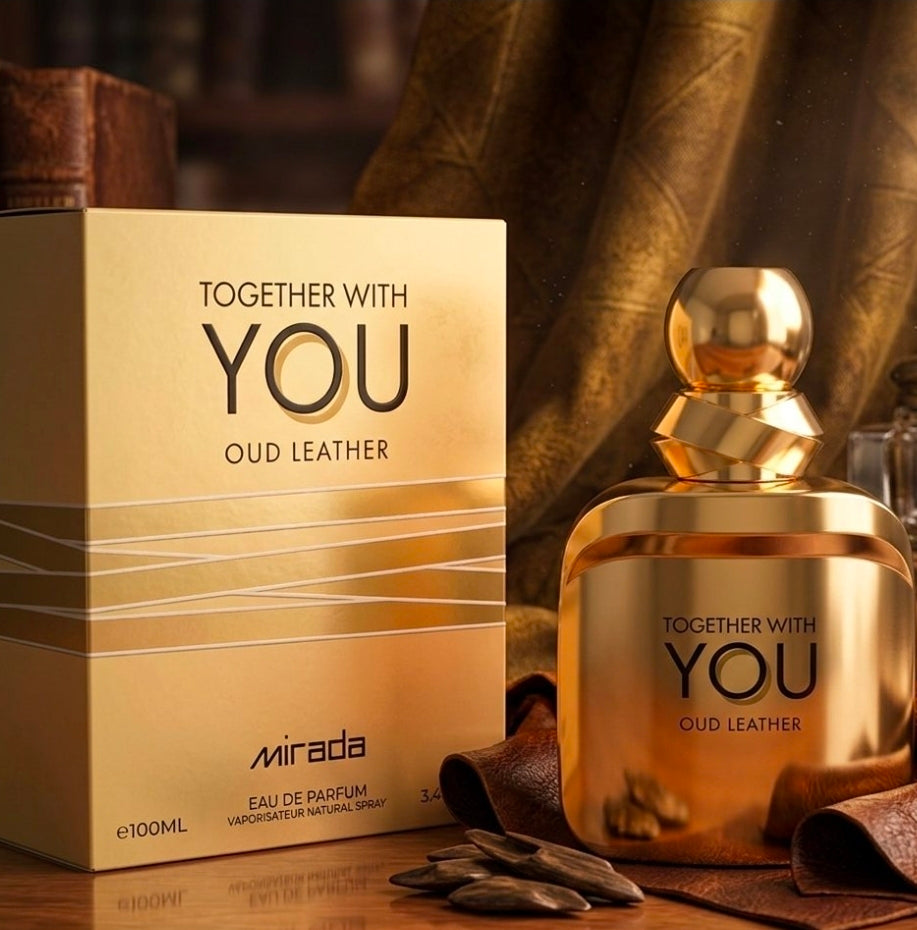 Mirada Together With You Oud Leather (100ml) es una fragancia masculina.A diferencia de otras versiones más dulces de la misma línea, esta variante destaca por ser un aroma oscuro, denso, lujoso y muy elegante.