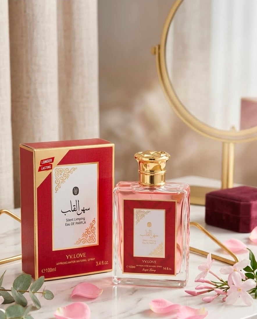 V.V. Love, específicamente el perfume Silent Longing (que es una inspiración directa del aroma de Ameerat Al Arab de Asdaaf), posee una familia olfativa oriental, cálida y especiada con acordes florales y dulces. Inspiración.